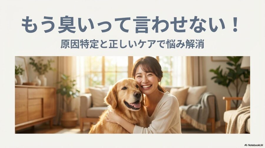 愛犬を抱きしめて笑顔を見せる飼い主の様子。この記事のテーマである「正しい原因特定とケアによる臭いの悩み解消」を象徴する一枚。