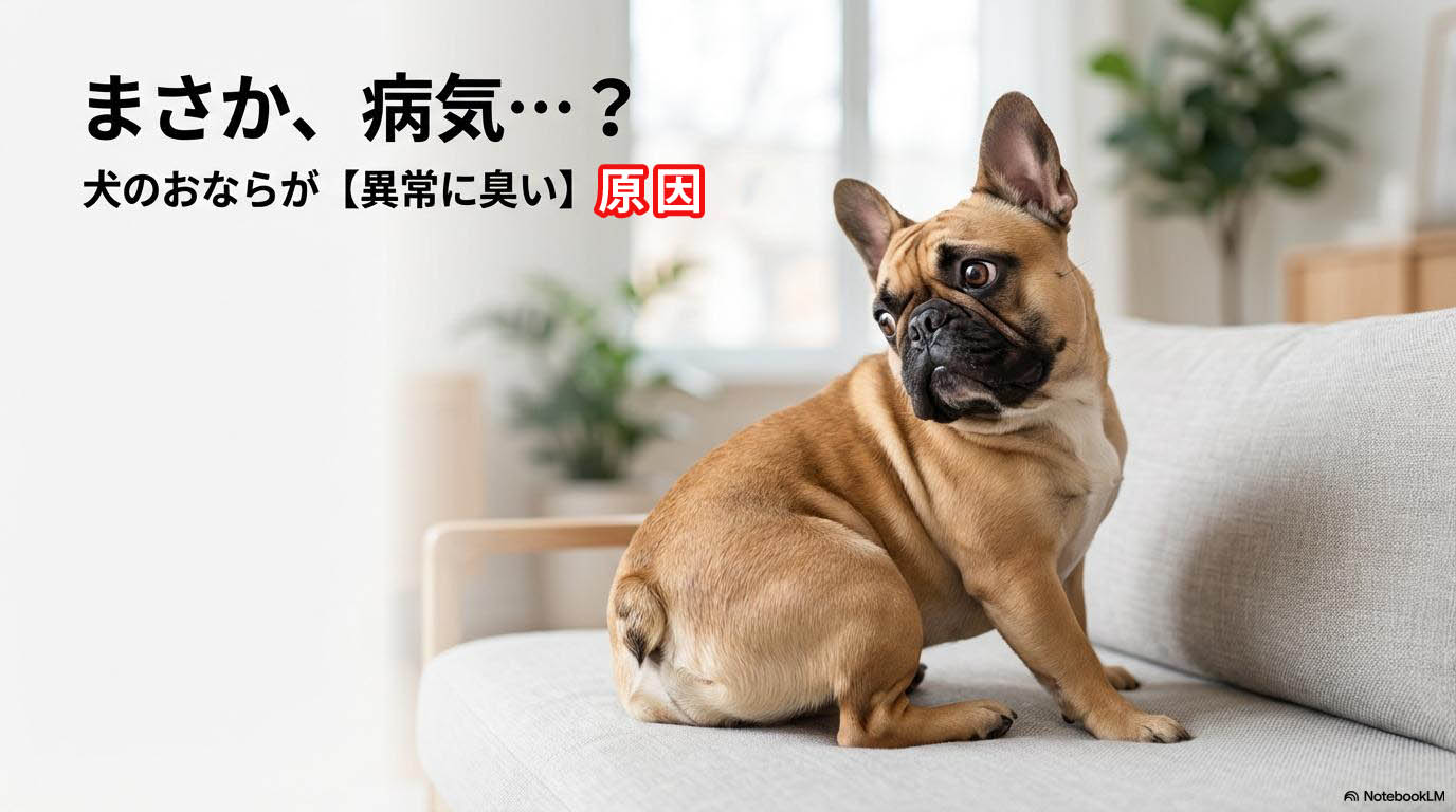 自分のお尻を振り返る犬のコミカルな画像。この記事のテーマである「犬のおならが異常に臭い」原因と対策を解説することを象徴する一枚。