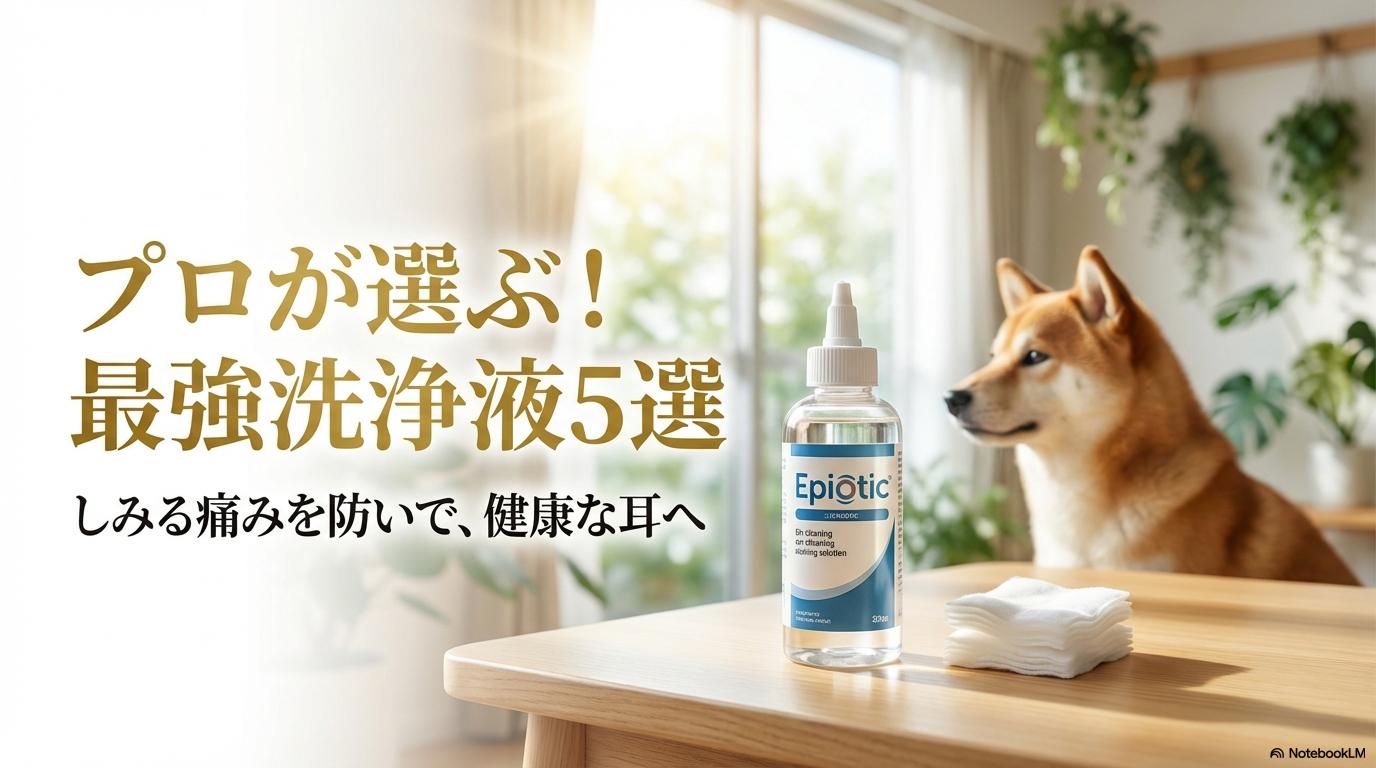 耳洗浄液と健康そうな柴犬の写真。この記事のテーマである「犬 耳洗浄液 おすすめ」ランキングと正しい道具選びを象徴する一枚。
