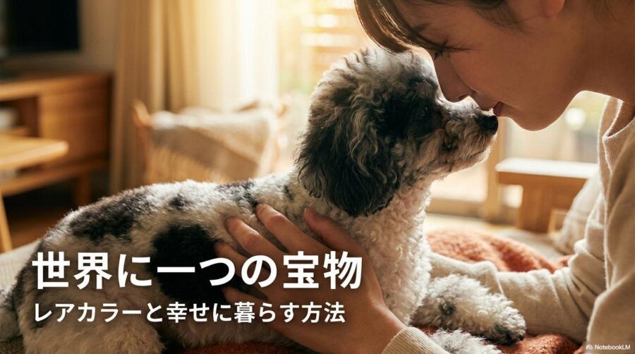 唯一無二の模様を持つパーティーカラーを抱きしめる飼い主。この記事のテーマである「トイ プードル パーティー カラー」の個性と家族としての絆を象徴する一枚。