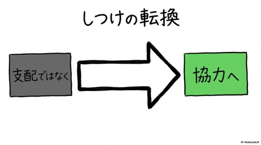しつけ方法の比較図解。威圧的な手法と正の強化の手法の違いをVS図で表現した画像。