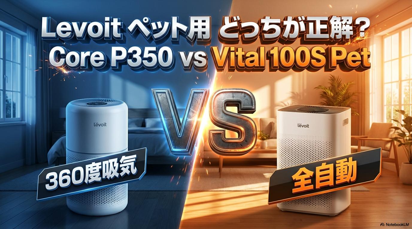 Levoit Core P350とVital 100S Petの直接比較画像。この記事のテーマである「Levoit Core P350とVital 100S Petの違い比較」を象徴する一枚。