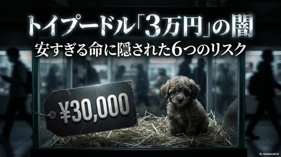 [トイプードルが3万円で販売される理由とは？適正な価格相場との決定的な違い]の図解。[適正相場]と[処分価格]の関係性を、[VS図（対決）]で表現した画像。