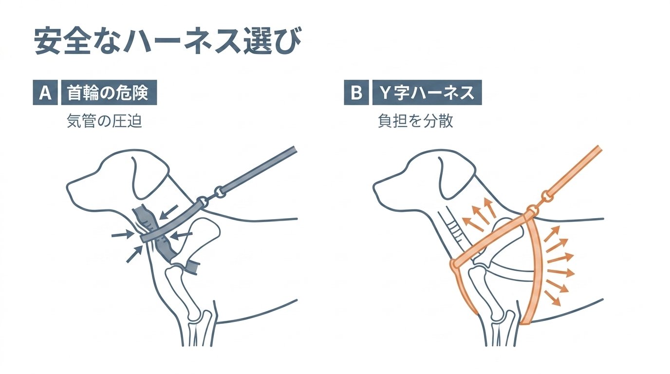 気管と関節を守るY字ハーネスと安全グッズ