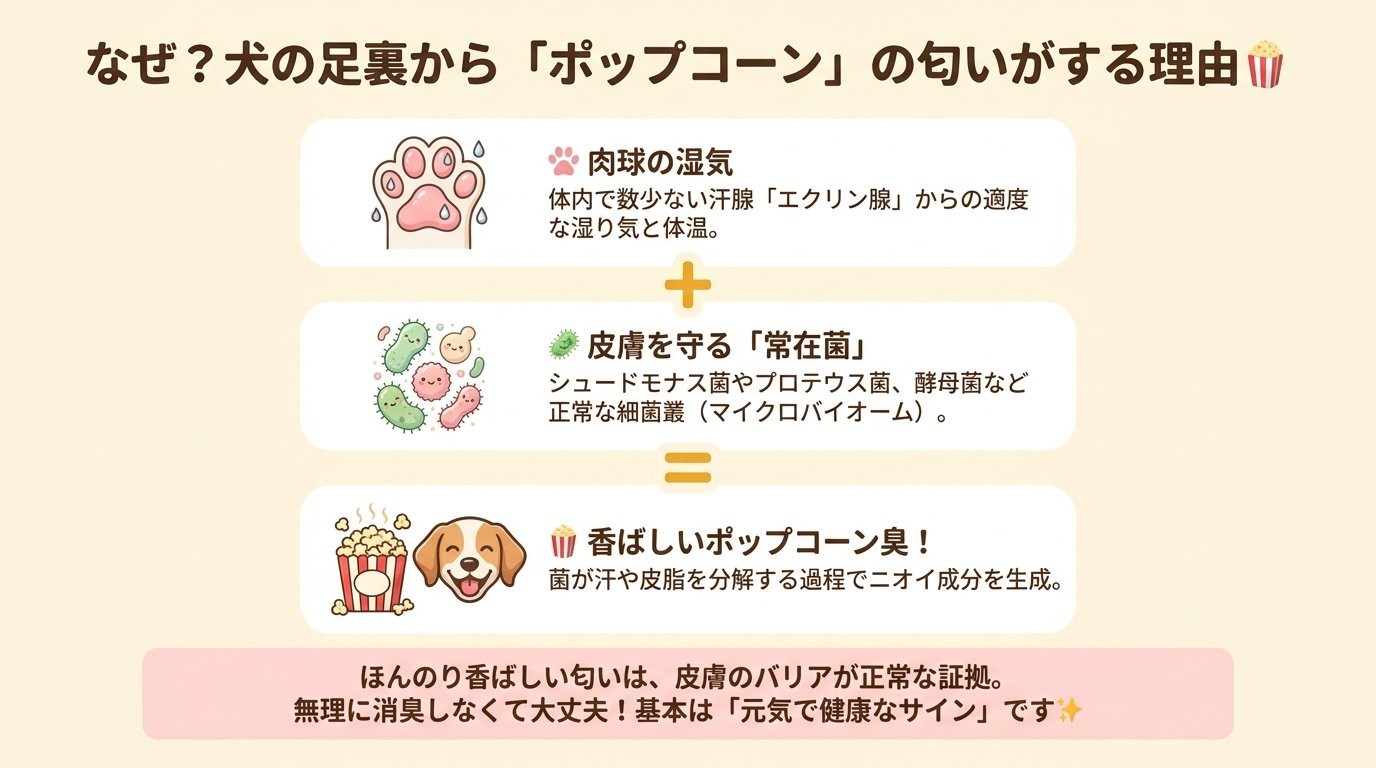 犬の足裏がポップコーン臭い科学的メカニズム