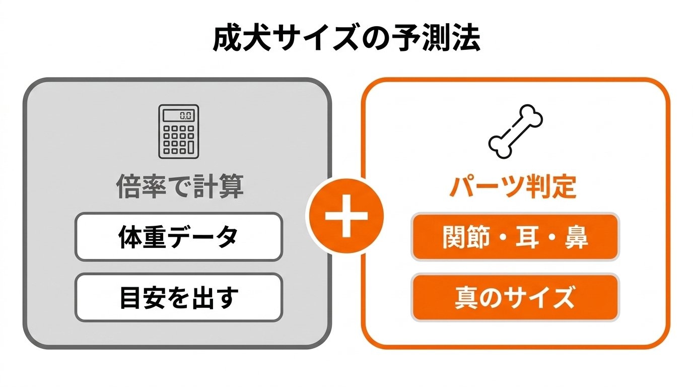 成犬サイズ予測法（倍率計算と骨格パーツ判定の組み合わせ）