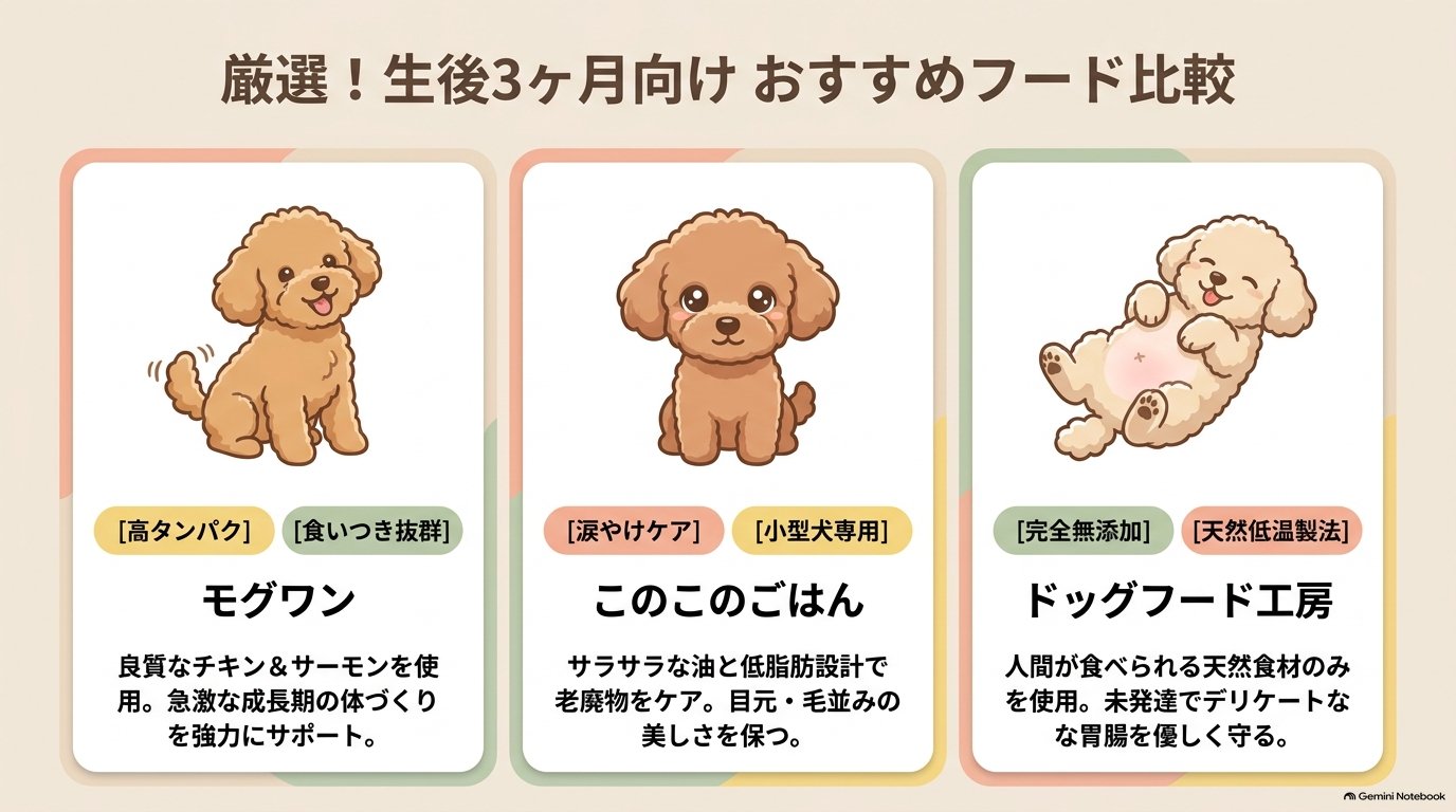 厳選！生後3ヶ月向け おすすめドッグフード比較（モグワン・このこのごはん・ドッグフード工房）