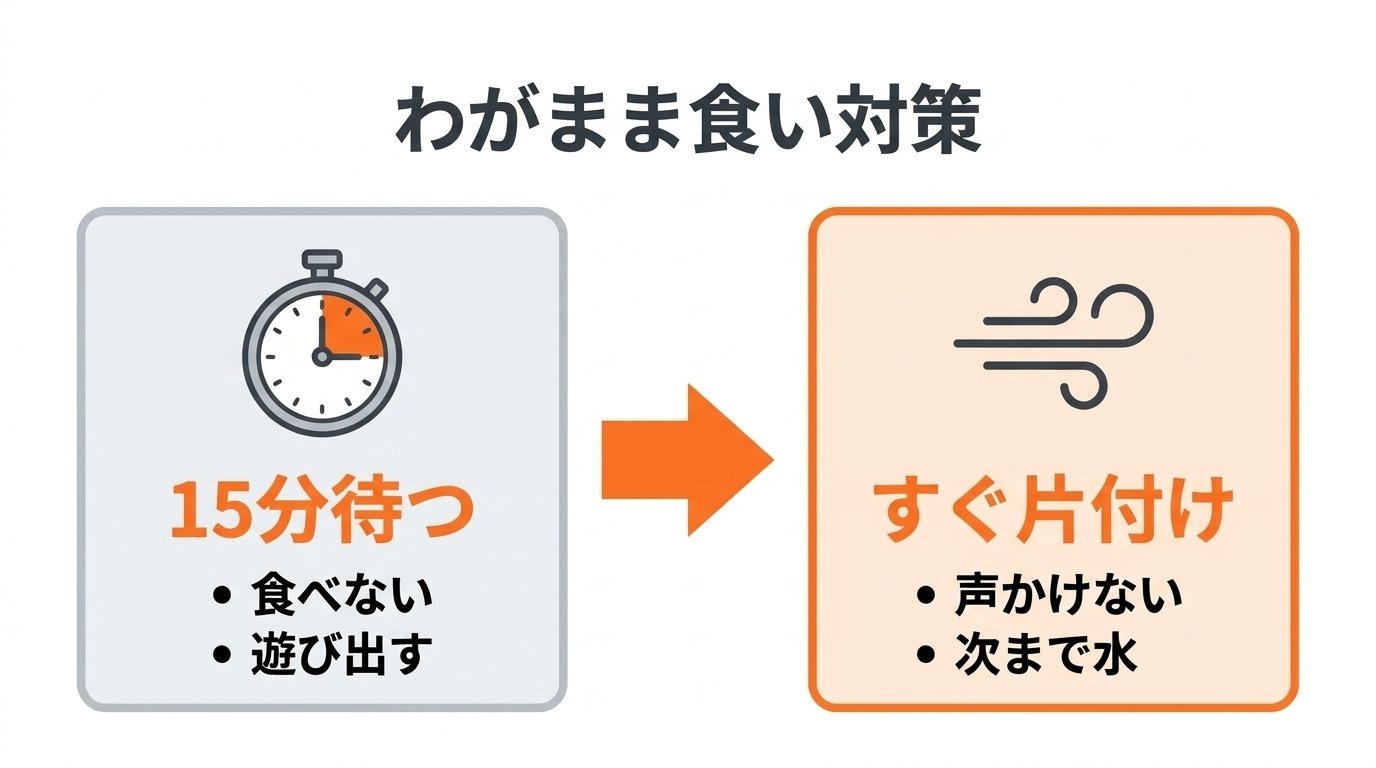 わがまま食いをリセットする15分ルールと即時片付けの運用手順