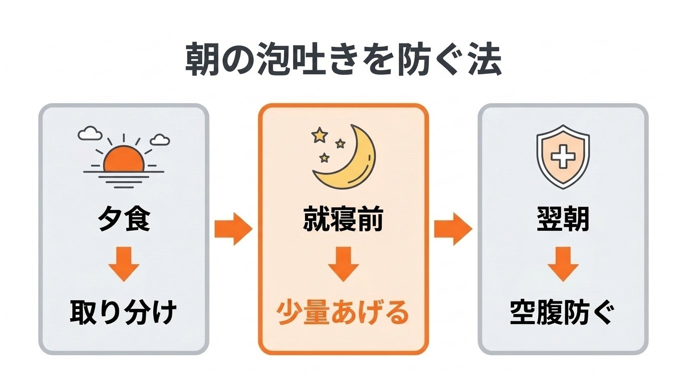 朝方の黄色い泡吐き(胆汁嘔吐)を予防する就寝前分食プロトコル