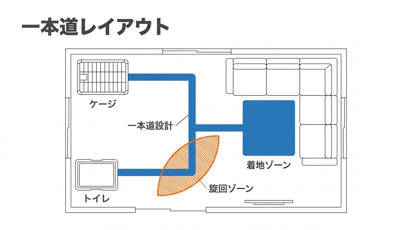 AAHA基準の一本道防滑レイアウト（旋回ゾーンと着地ゾーンの重点保護）