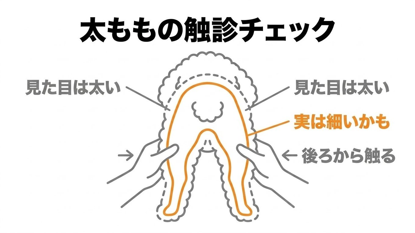 太もも筋肉の触診チェック手順(大腿四頭筋の張り・左右差の確認フロー)