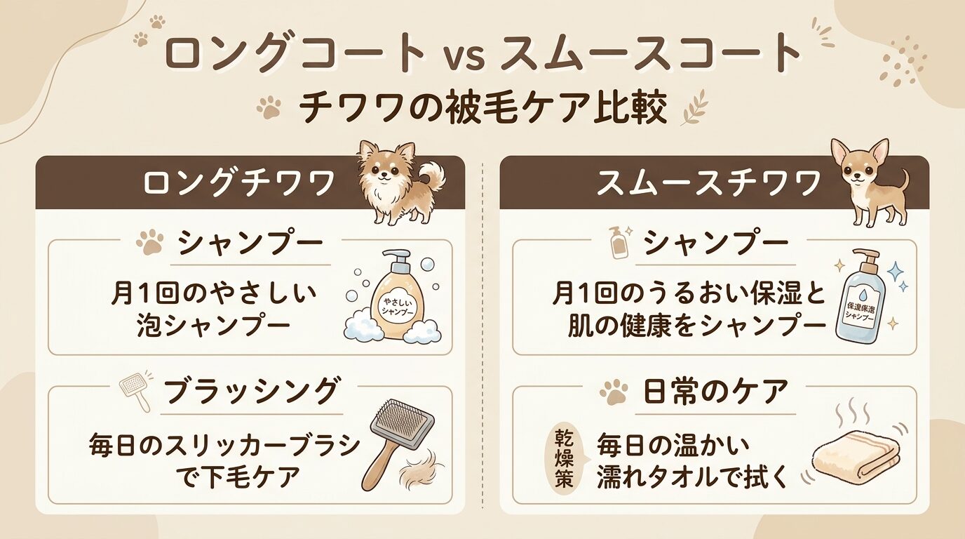 ロングコート vs スムースコート チワワの被毛ケア比較