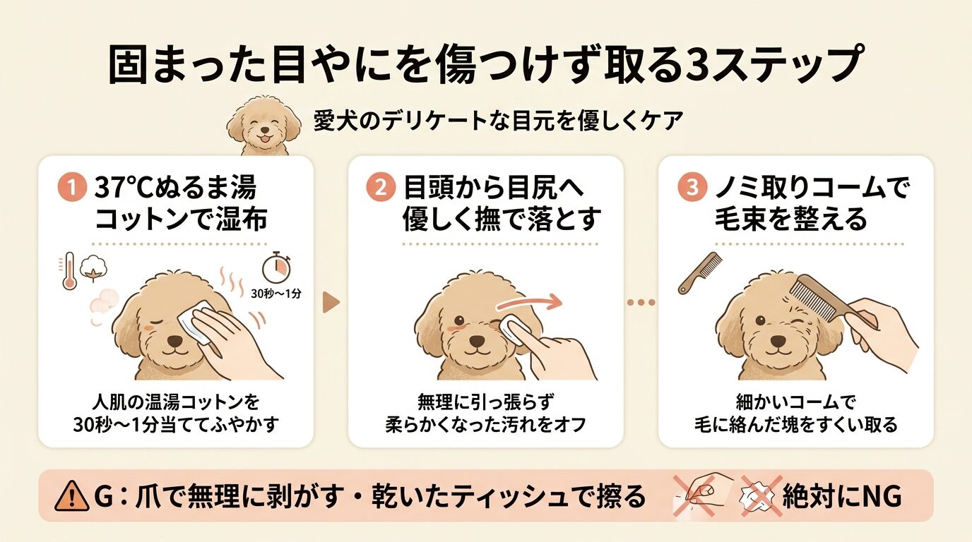 固まった目やにを傷つけず取る3ステップ