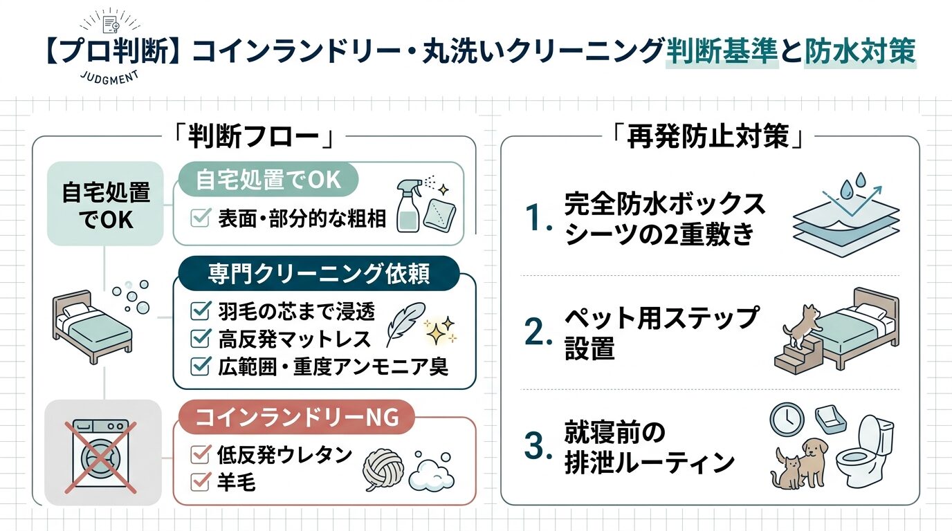 コインランドリー・専門クリーニング判断基準と防水シーツ再発防止