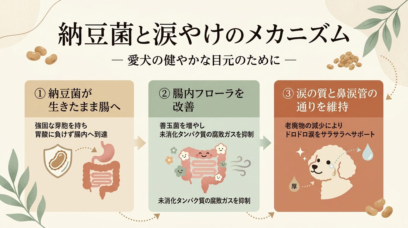 納豆菌が生きたまま腸へ届き涙の質を整える3ステップ図解