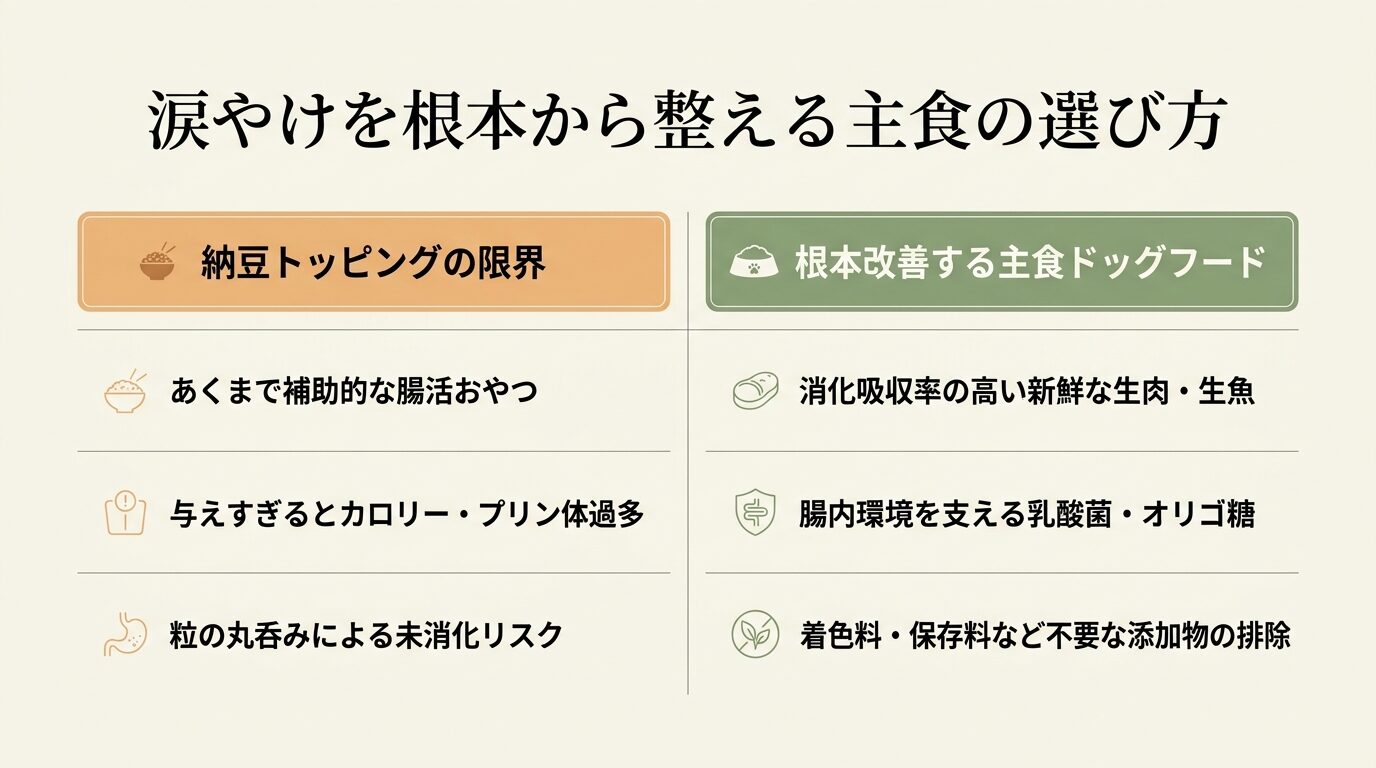 涙やけを根本から整える主食の選び方の比較表
