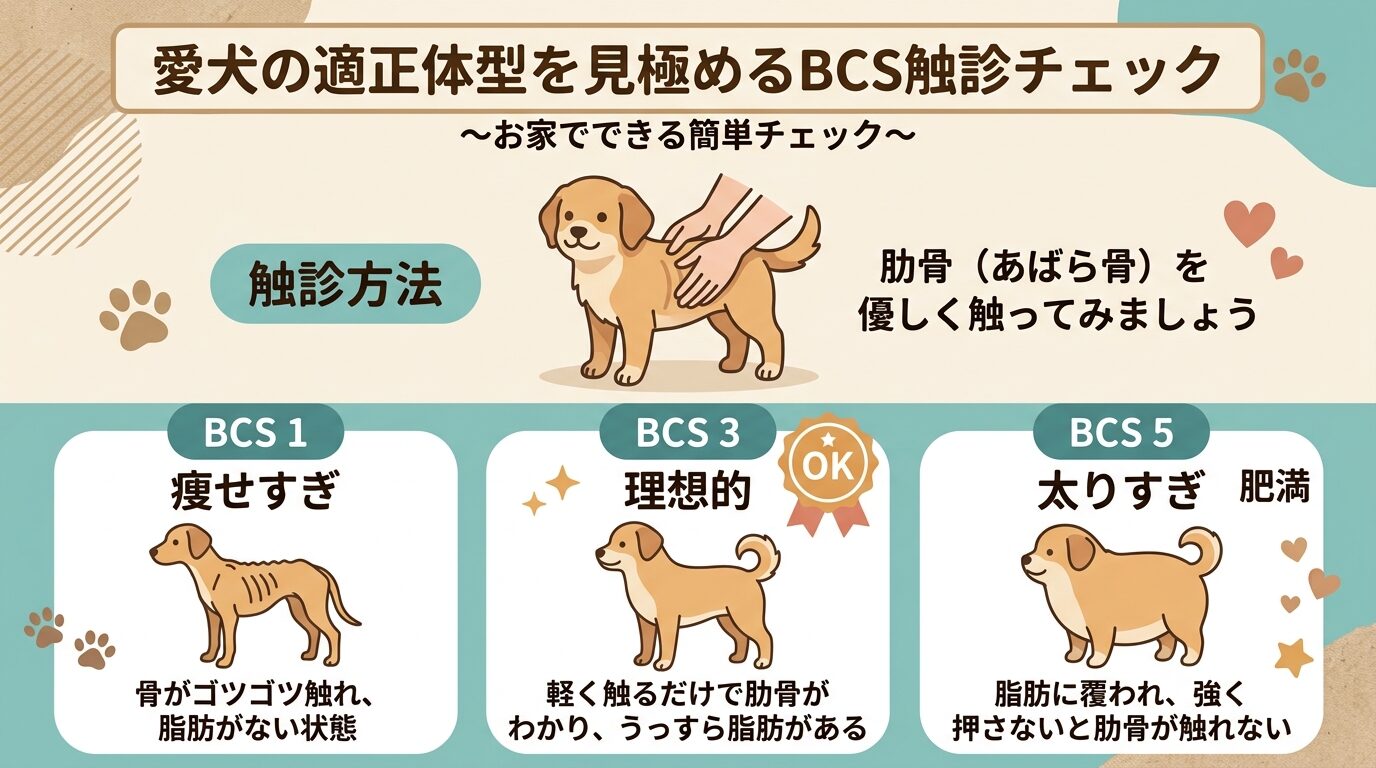 愛犬の適正体型を見極めるBCS触診チェック（肋骨と腰のくびれ）