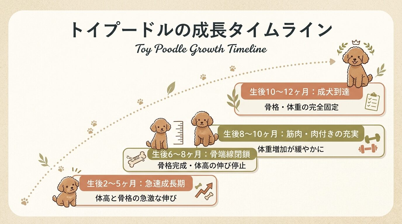 トイプードルの月齢別成長曲線と骨端線（成長板）の閉鎖タイムライン