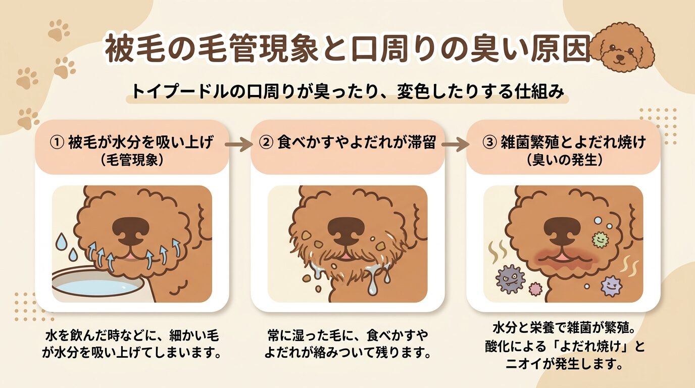 被毛の毛管現象と口周りの臭い原因