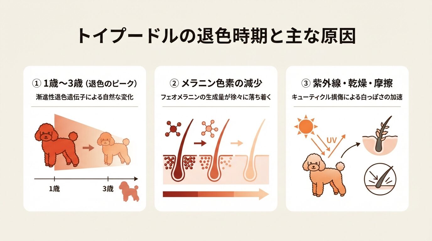 トイプードルの退色時期と主な原因の図解